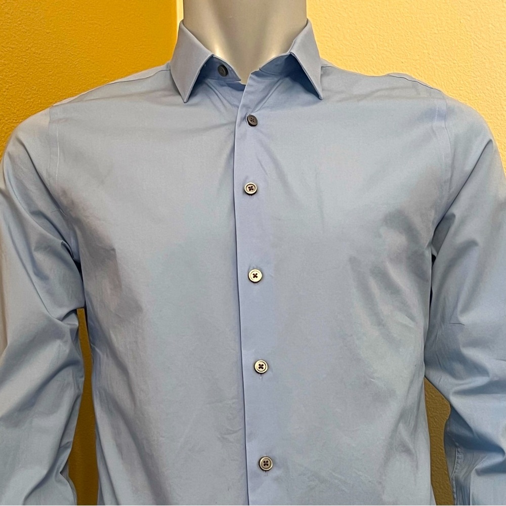 Express Mens 1mx Extra Slim Solid Light Blue Long… - image 5